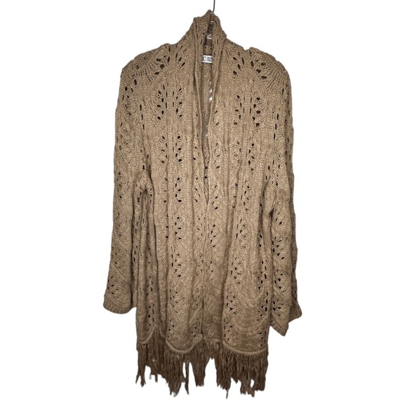 Retro Threads Tan Cardigan Sweater with Fringe - Picture 1 of 7